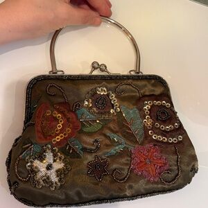 Beautiful FRANGI small fabric clutch handbag light weight with beads
